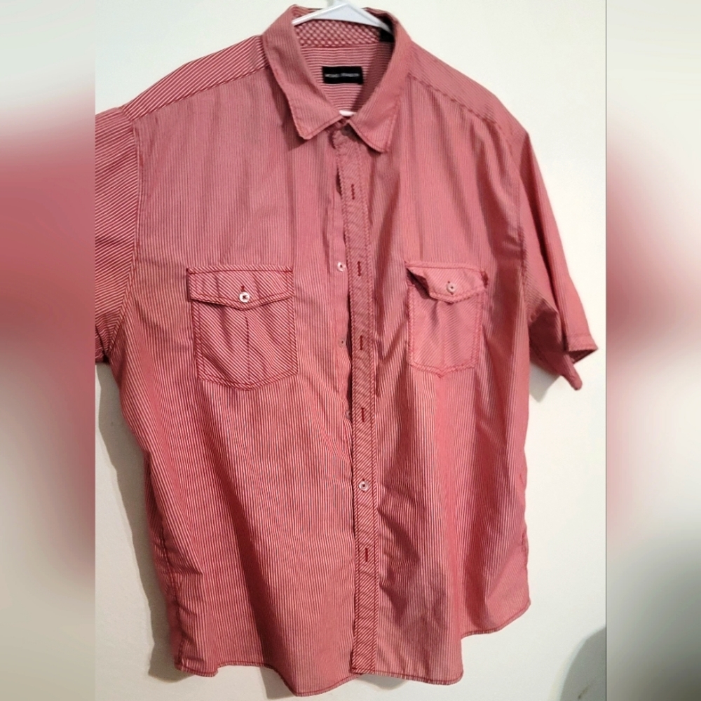 Striped Red & White Button-Down Casual Shirt